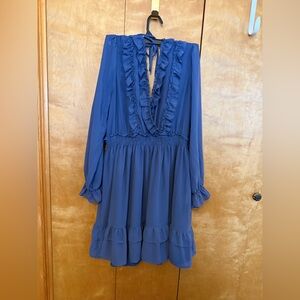 Forever 21 dusty Blue Ruffled Long Sleeve Dress